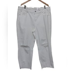 Inc denim jean women white high rise straight distressed raw hem 22W casual Y2K